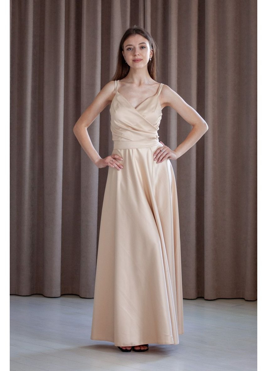Бежевое вечернее платье а-силуэт First Woman однотонное