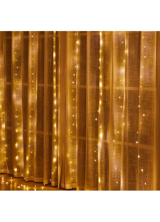 Гирлянда светодиодная штора Роса с крючком USB пульт ДУ 100 LED 14058 3х1 м желтая No Brand (361399335)