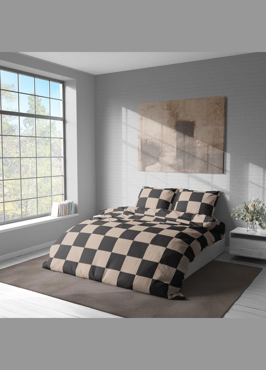 Постільна білизна " ", Полісатин, Бежево-Чорна, Двоспальна P-0158 Lelit (316632565)