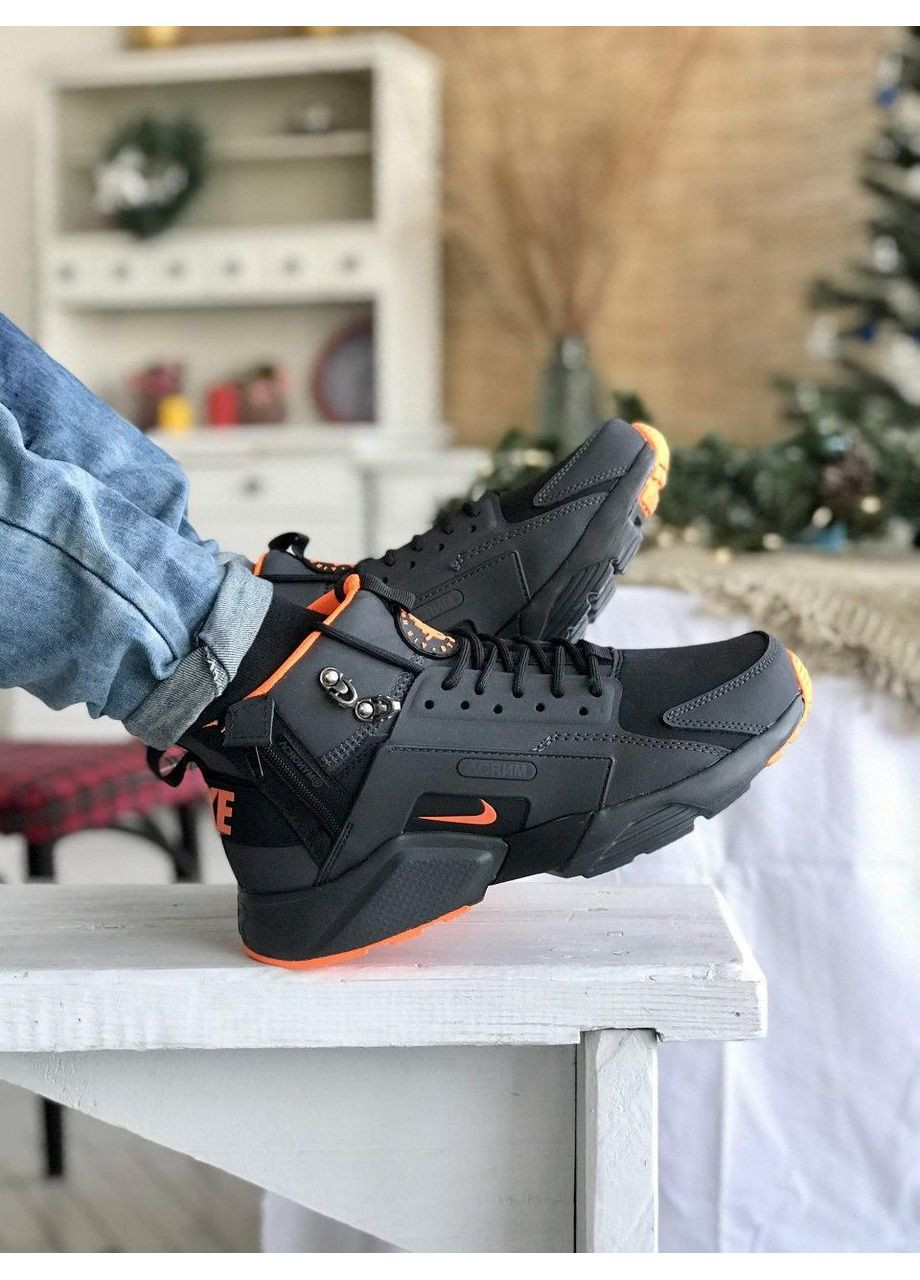 Черные демисезонные кроссовки мужские nike air huarache black orange найк аир No Brand