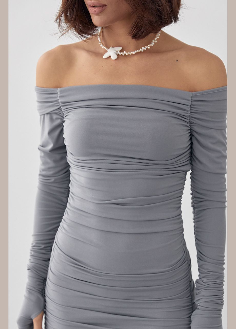 Сіра вечірня довга вечірня сукня з драпіруванням - сірий колір, l (sku_00188) No Brand однотонна