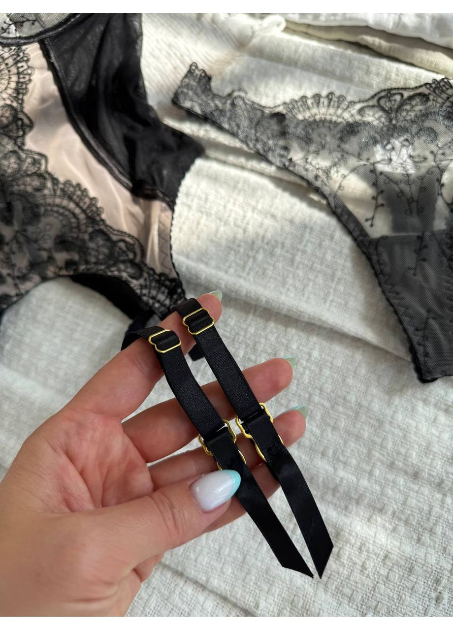 Чорний демісезонний звабливий спокусливий комплект з мереживом Vakko