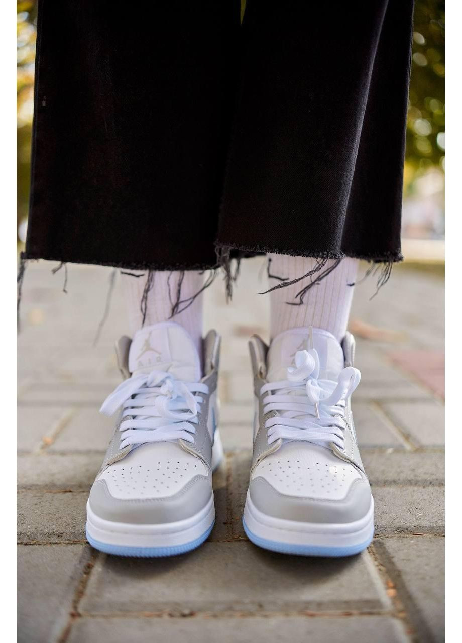 КРОССОВКИ ЖЕНСКИЕ NIKE AIR JORDAN 1 RETRO HIGH GREY BLUE НАЙК АИР ДЖОРДАН No Brand серые демисезоны (367171785)