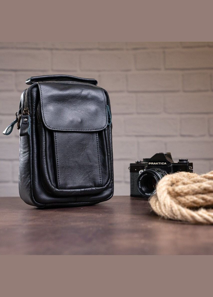 Шкіряна сумка крос боді чоловіча месенджер через плече чорна 14816 Vintage (329198826)