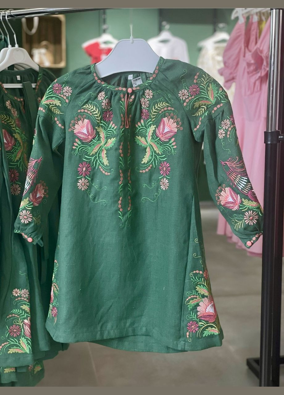 Зелена сукня вишиванка дитяча із льону мавка зелений No Brand (340689815)