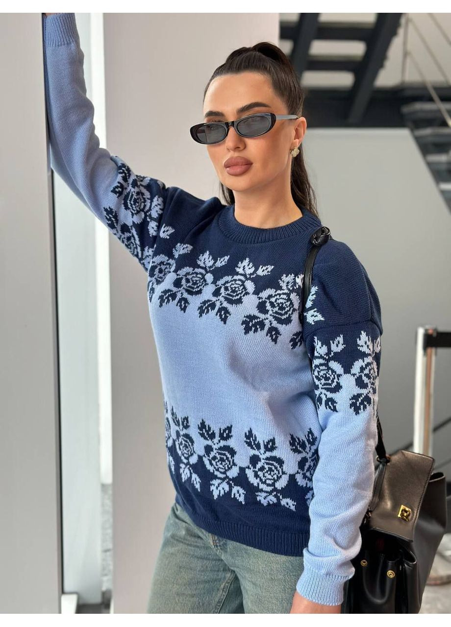 Синий демисезонный свитер вязанный теплый LeVi