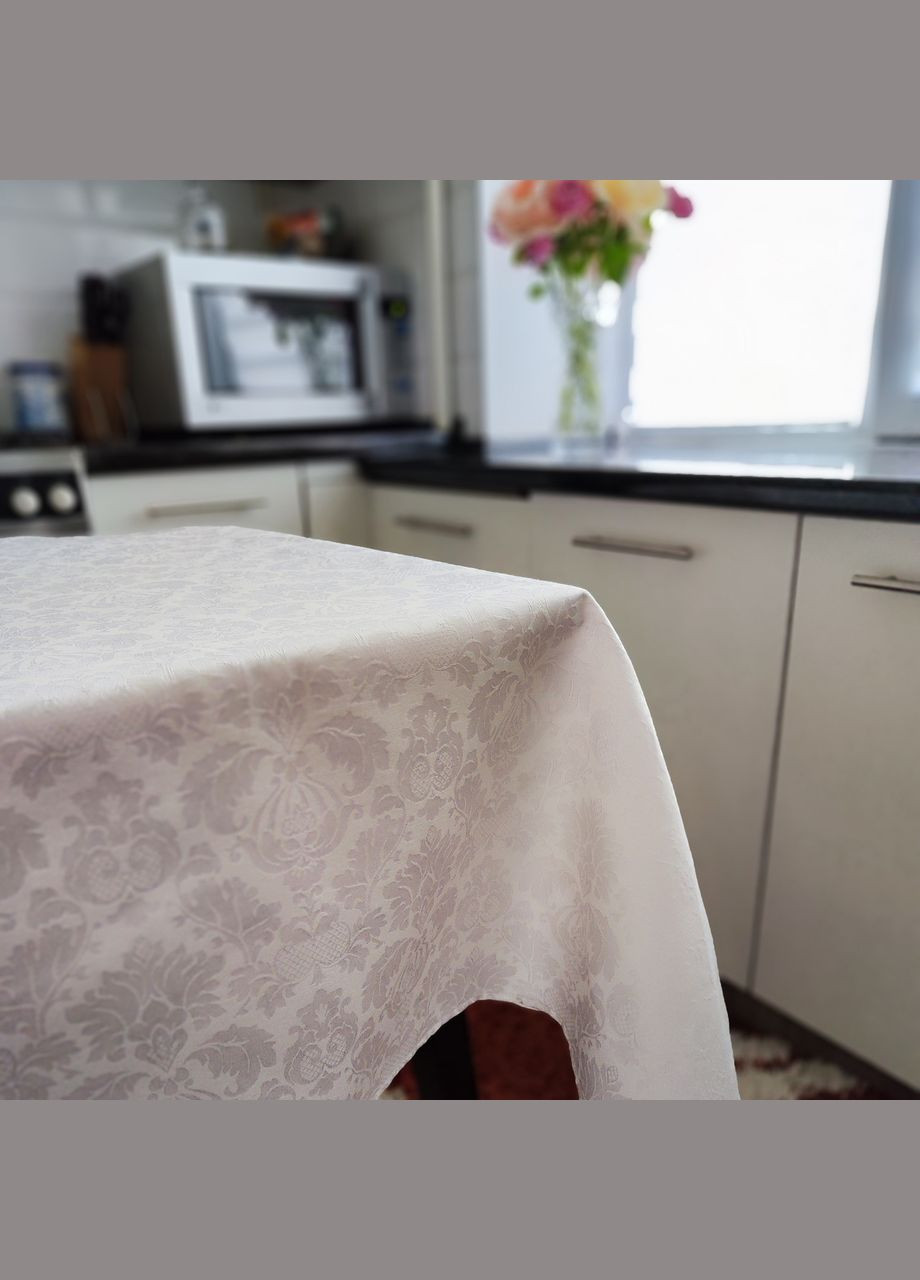 Однотонная тефлоновая жаккардовая скатерть на прямоугольный стол водоотталкивающая белая 120, 150 Maystat (305775397)