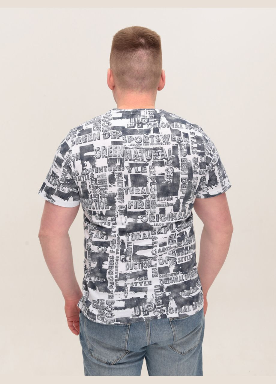 Біла футболка чоловіча біло-синя пряма з принтом великий розмір з коротким рукавом Jean Piere Пряма