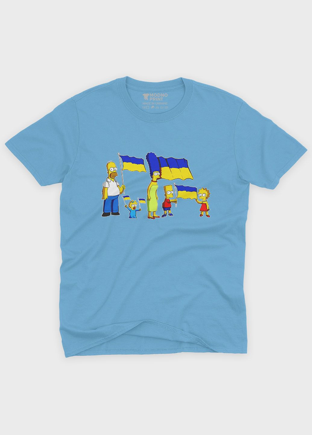 Голубая мужская футболка с патриотическим принтом симпсоны (ts001-5-lbl-005-1-124) Modno