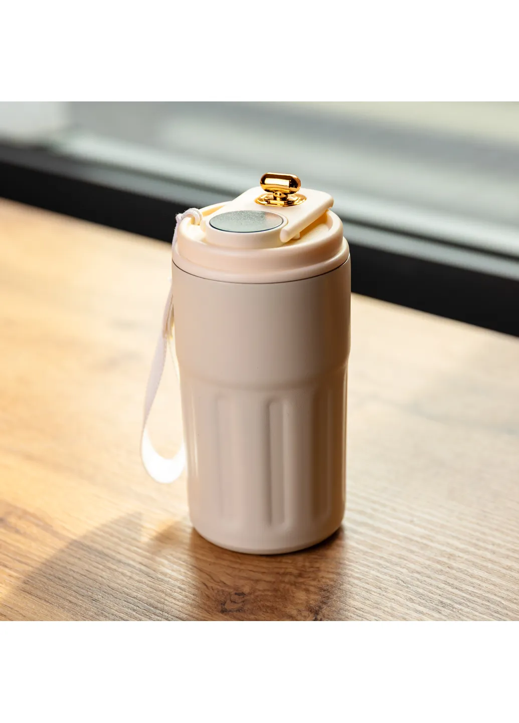 Термокружка Coffee 400 мл с ремешком и датчиком температуры, Yiwu (410347747)