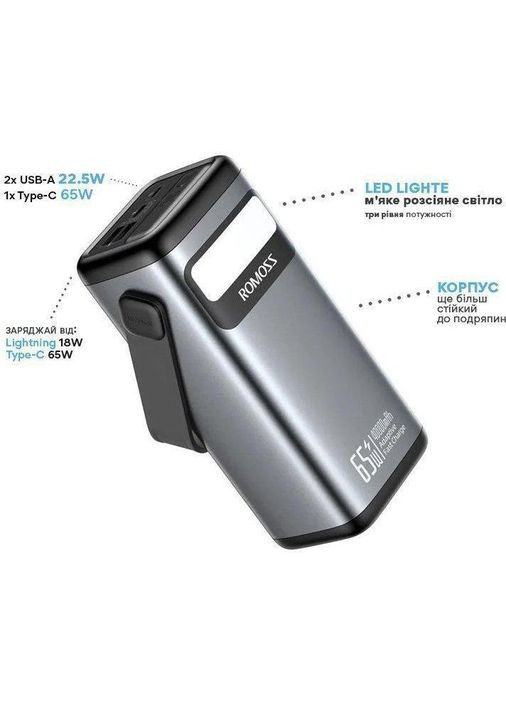 Зовнішній акумулятор (павербанк) PMT40 40000mAh 65W Black (PMT40-182) Romoss (318744494)