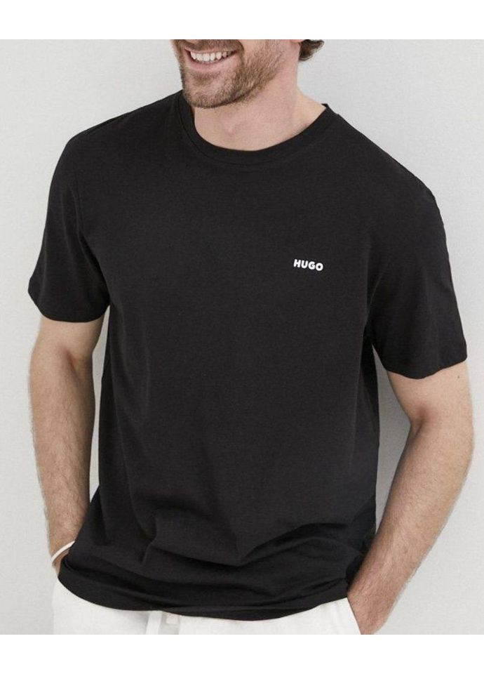 Черная мужская черная футболка с передним синим принтом, в стиле boss hugo boss No Brand