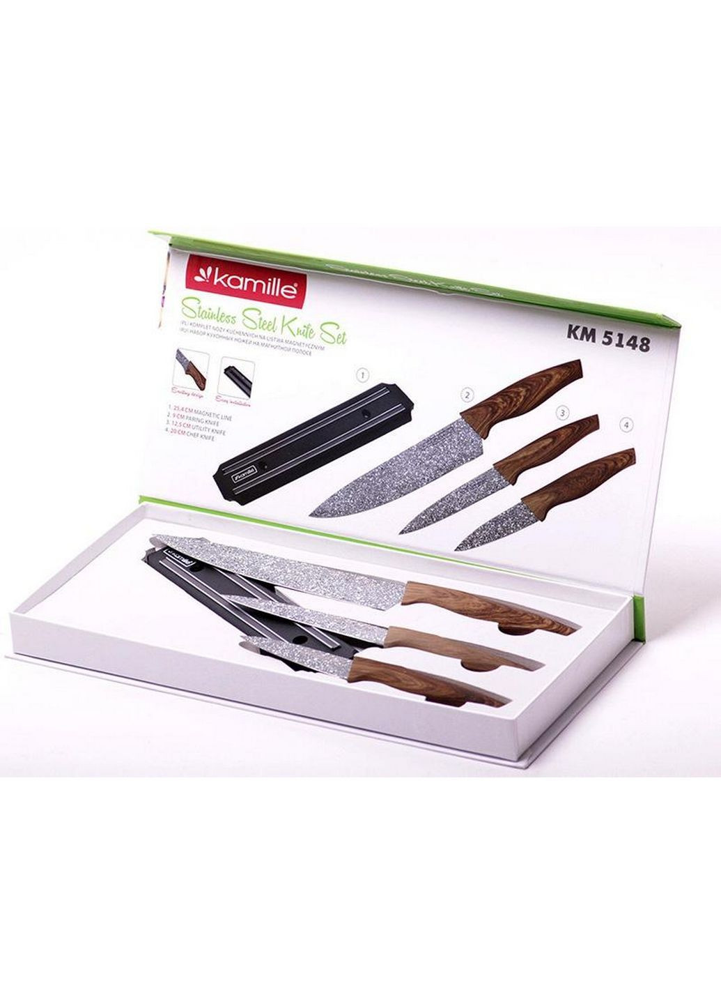 Набор 3 кухонных ножа 20 см, 12.5 см, 9 см Kamille комбинированные,