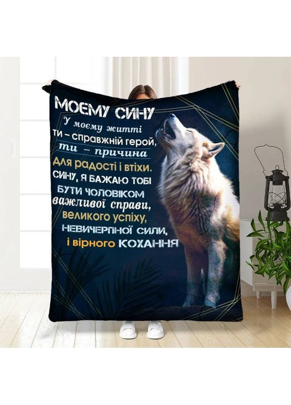 Плед плюшевый 3D с пожеланиями для сына Мужественному сыну 160х200 см 160 см, 135 см No Brand (358099412)
