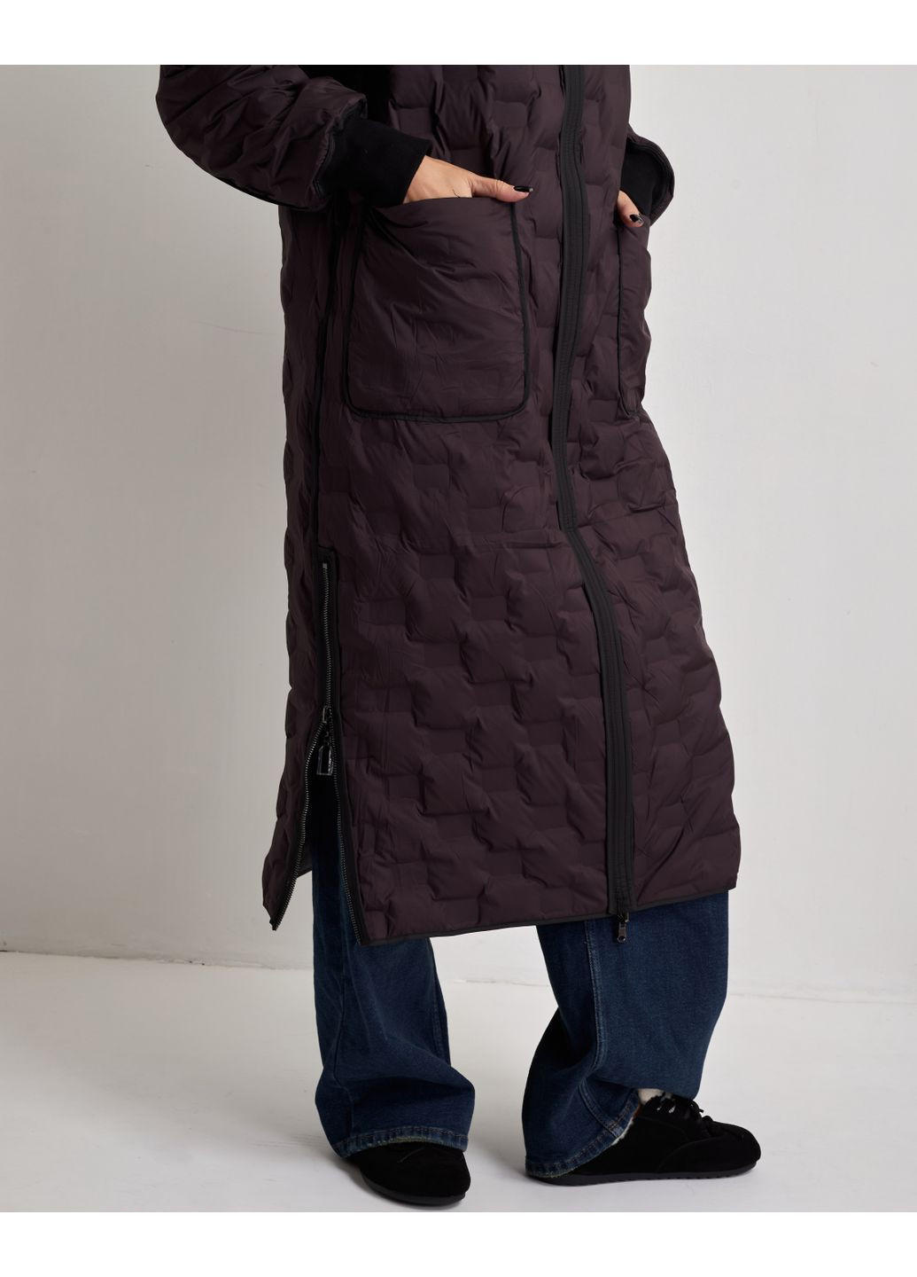 Темно-коричневе демісезонне Пальто двостороннє чорний / шоколадний Sobello