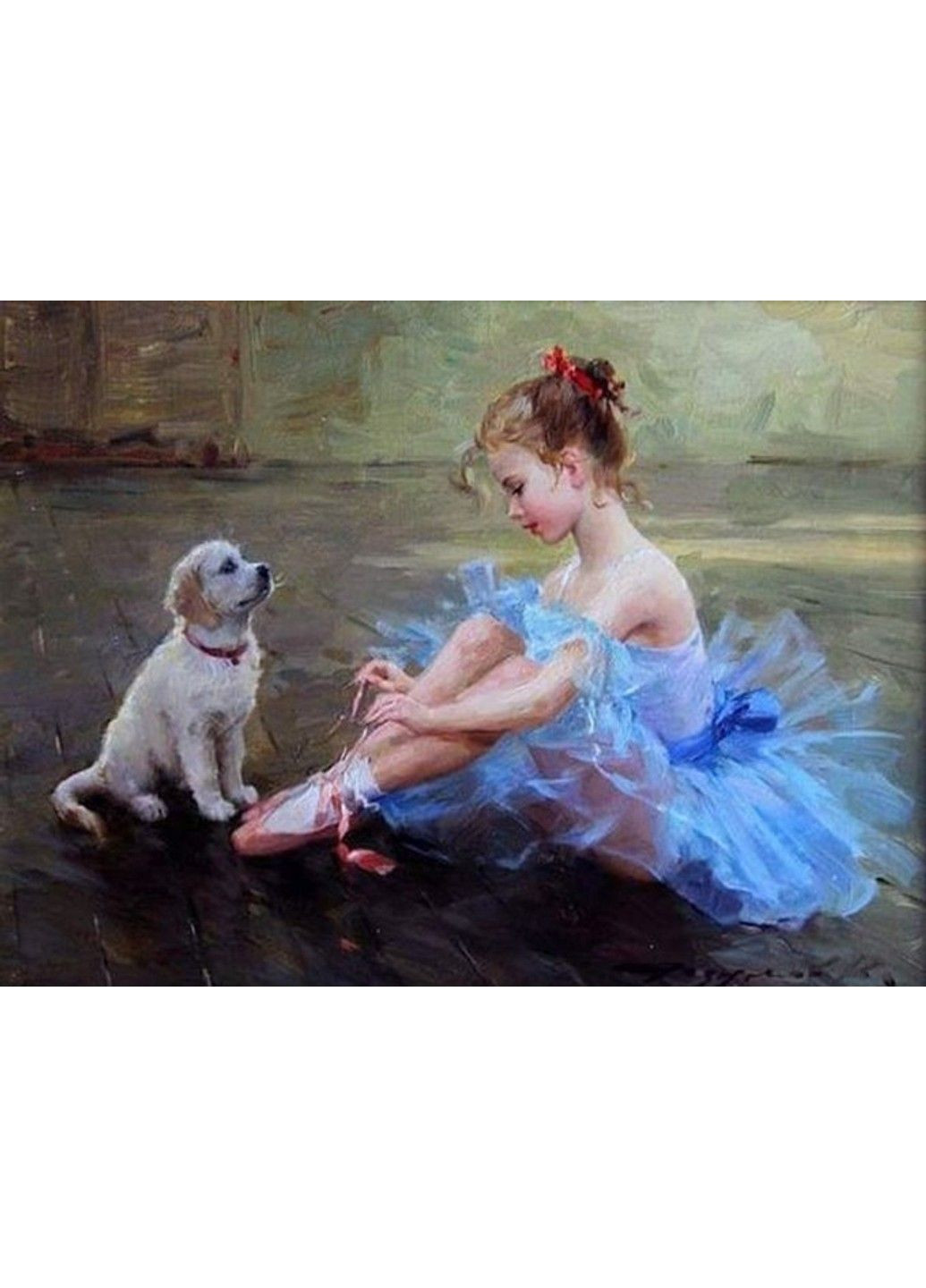 Алмазна мозаїка вишивка Балерина соло красуня Урок балету милий песик 5d 40х50 см No Brand (332207685)