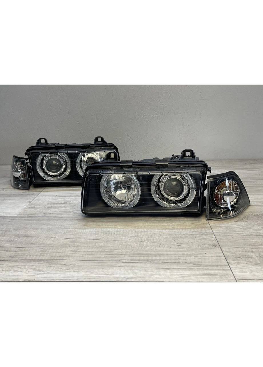 Передние фары BMW 3 (E36) 1990-1998 черные с кольцами (ЦЕНА ЗА ПАРУ) Tuning-Tec 3-Series (398182368)