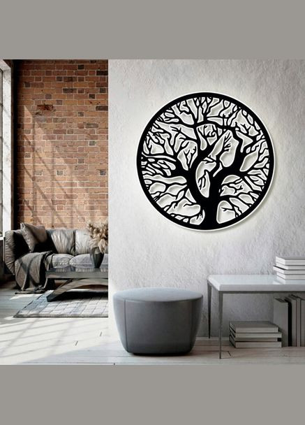 Панно 3D декоративне з об'ємом 15 мм для стін, кругле, Дерево чорне Декоинт (278288630)