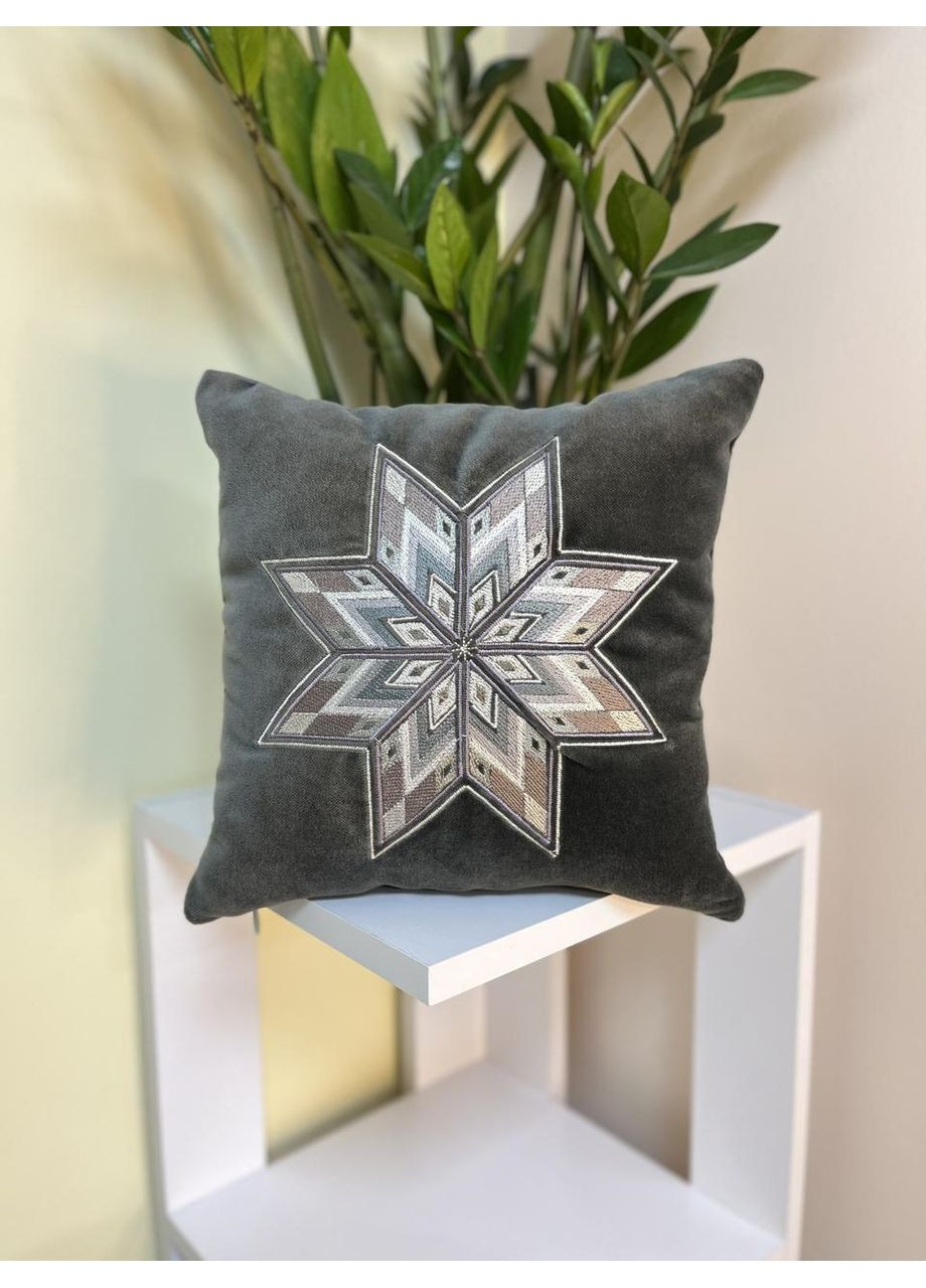 Подушка оберег Аллатырь 30×30 см серый бархат (NF0142) Tiferet-NF (371772267)