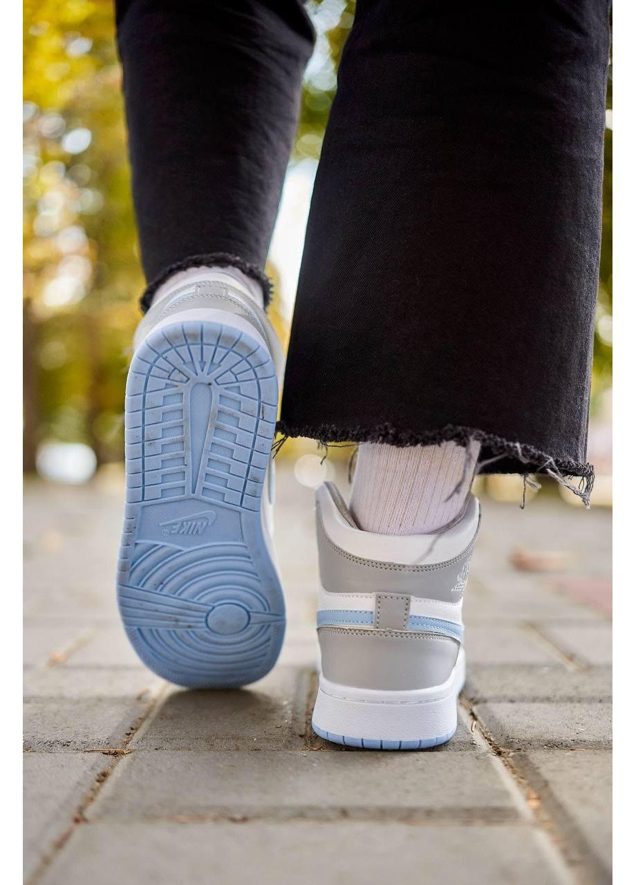 КРОССОВКИ ЖЕНСКИЕ NIKE AIR JORDAN 1 RETRO HIGH GREY BLUE НАЙК АИР ДЖОРДАН No Brand серые демисезоны (367171785)