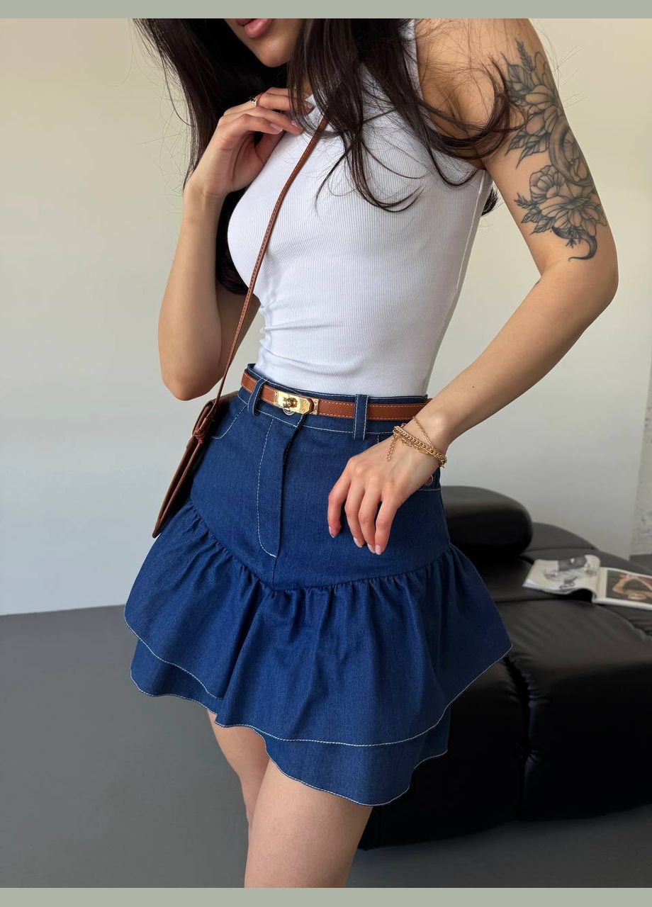 Синяя повседневная, кэжуал однотонная женская юбка деним No Brand