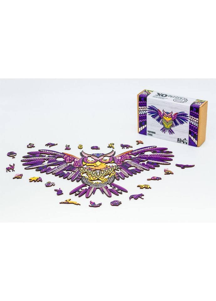 Фигурный деревянный пазл A3 "Волшебная сова" PuzA3-00723, 120 элементов PuzzleOK (327321756)