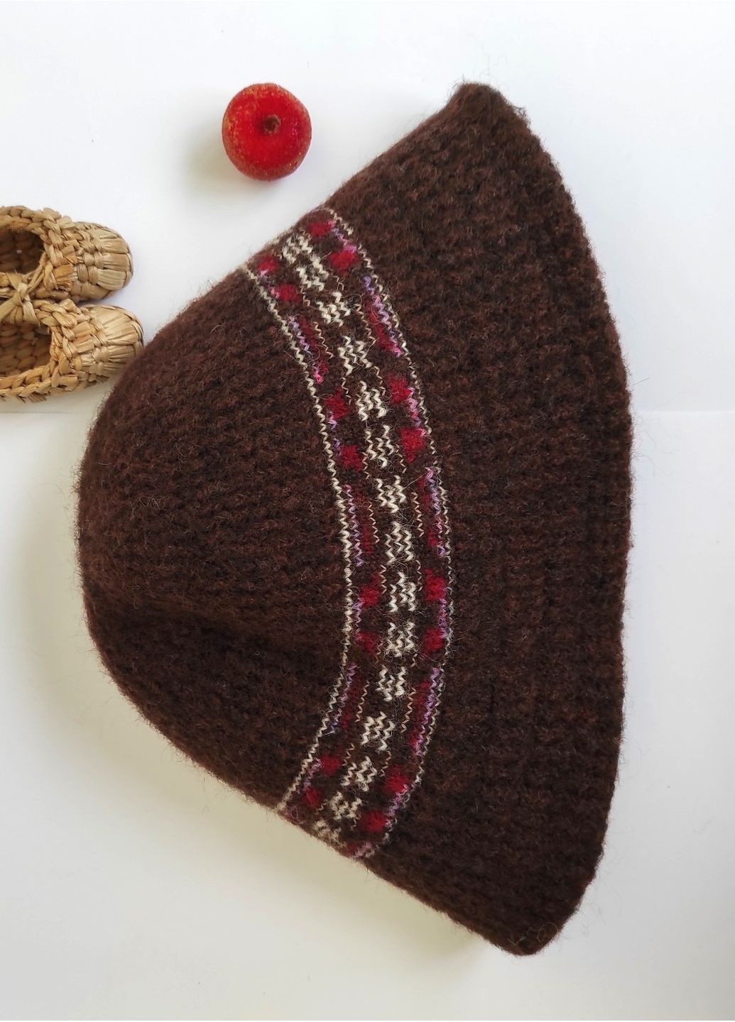 Вязаная Зимняя Шапка Теплая Панама Шерстяная Шляпа для Женщин в Ретро Стили с Орнаментом 55-59 см No Brand в'язана шапка панама (365301162)