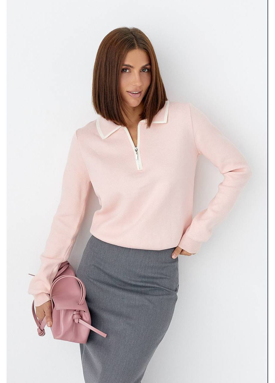 Розовый демисезонный свитер-поло с воротником на молнии — универсальный размер, турция (замеры в описании) Vione