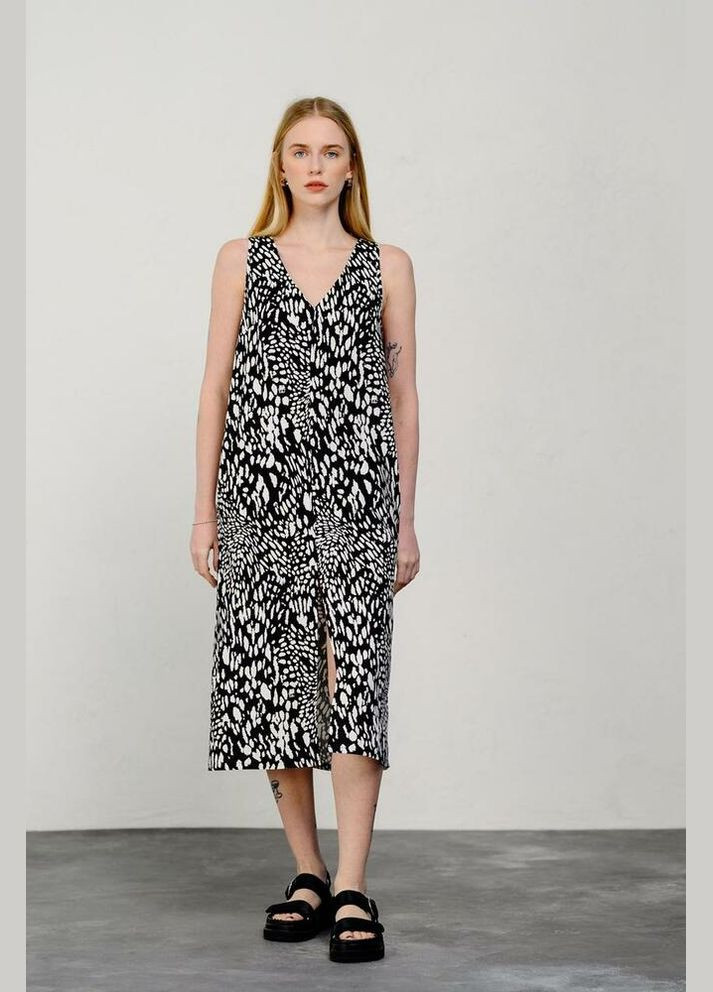 Комбінована сукня жіноча лляна літня міді чорна mkaz6432-2 Modna KAZKA