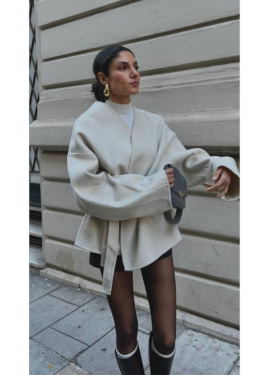 Сіре демісезонне Жіноче пальто з кашеміру на трикотажній основі Україна