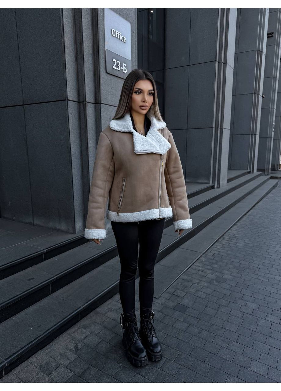 Бежева демісезонна дублянка жіноча чорна 00413 No Brand
