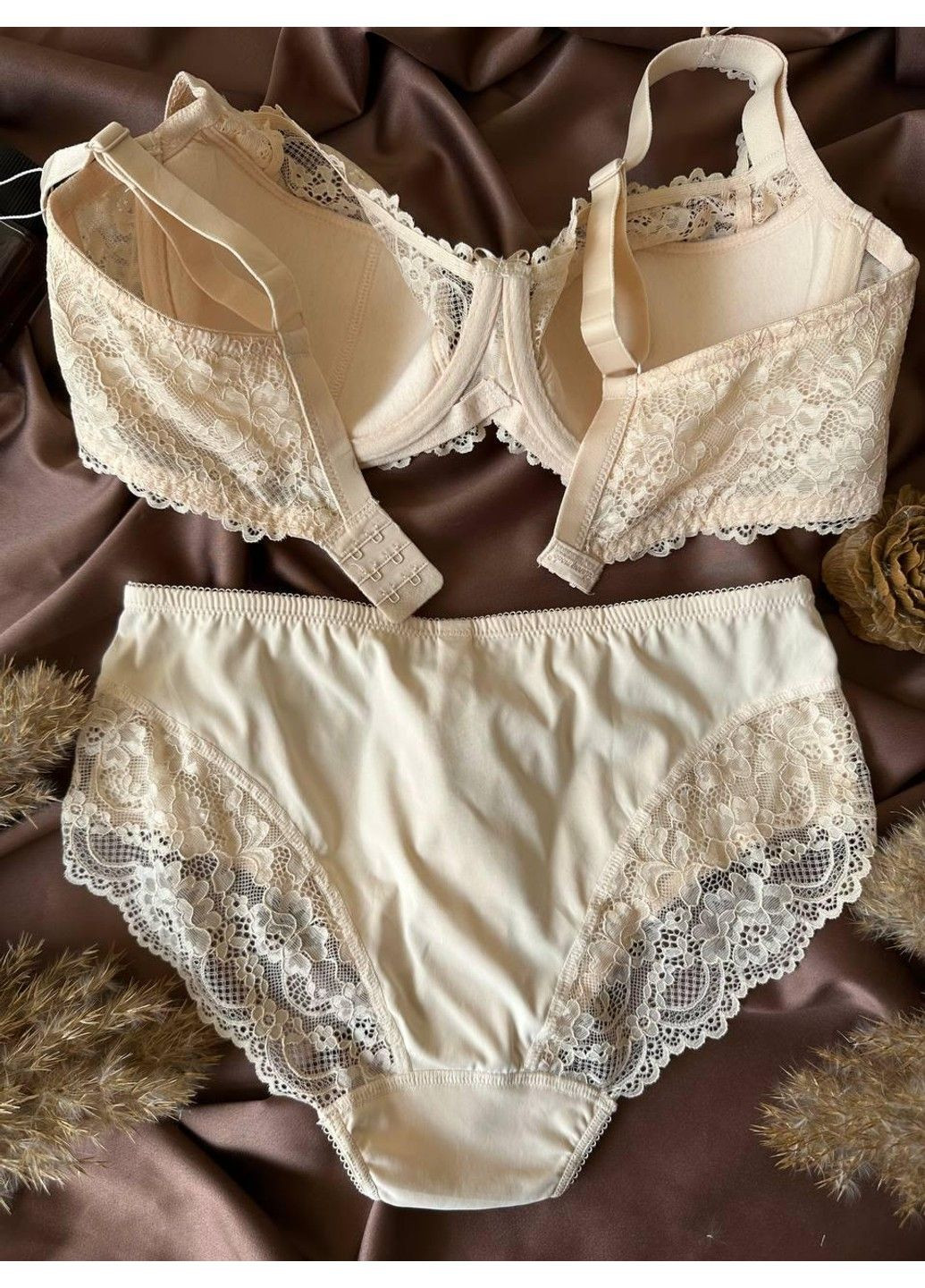 Бежевый комплект бюстгальтер полупоролоновый + трусики слипы 11676 бежевый Lanny Mode