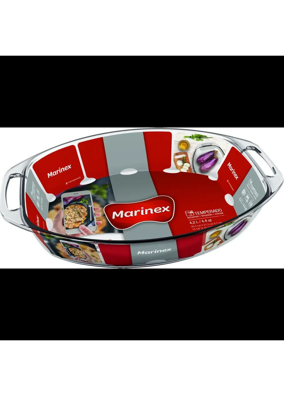 Деко для випікання овальне з ручками жароміцне скло 3.2 л (6663) Marinex (368993417)