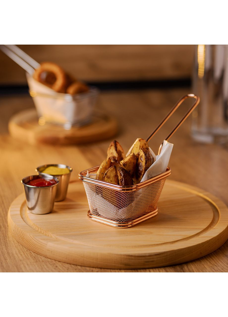 Корзина сервировочная для подачи картофеля фри и снеков 10.5×9×5.5 см Розовое золото HP-19-4-S-R Jooki (358705552)