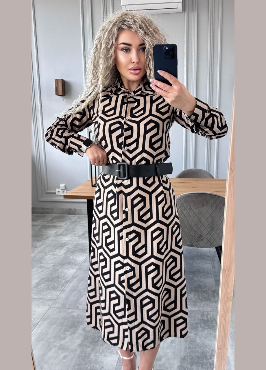 Бежева ділова, повсякденний, кежуал, вечірня жіноча сукня-сорочка сукня-сорочка No Brand