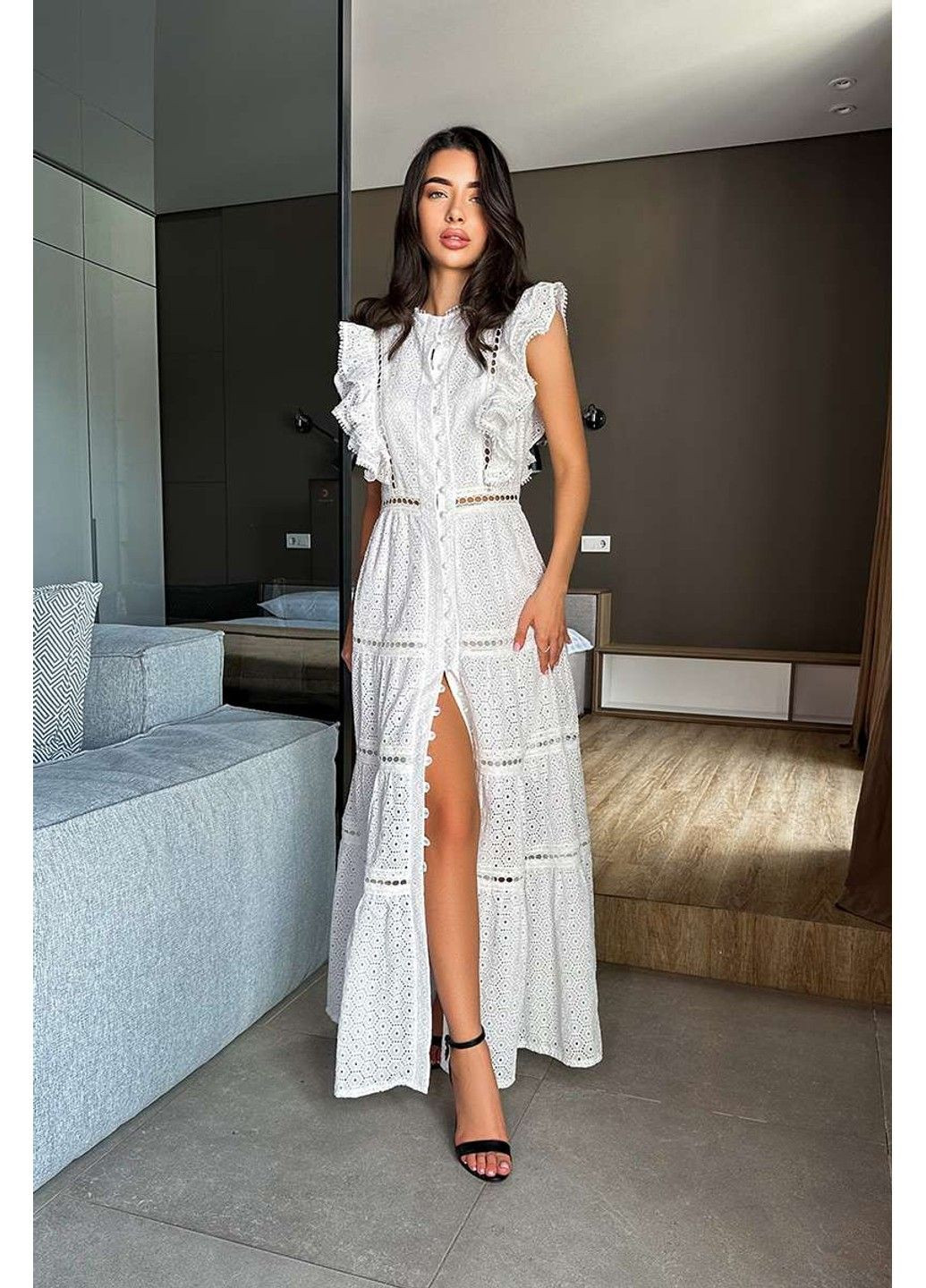 Молочна літня сукня прошва гудзики 24029 молочна Tanita-Romario