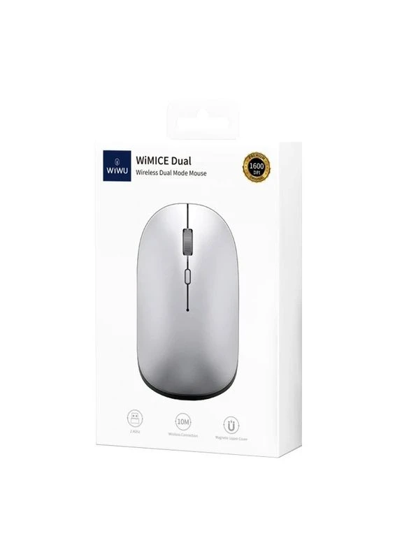 Бездротова миша WM110 ергономічна для роботи та навчання 4 кнопки Bluetooth 2.4 ГГц 1600 dpi срібна WIWU (374377883)