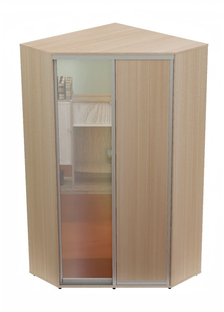 Шкаф-купе двухдверный угловой 120*120*230 см Дуб молочный ДСП + Зеркало Угол-2 Алекса (360438801)