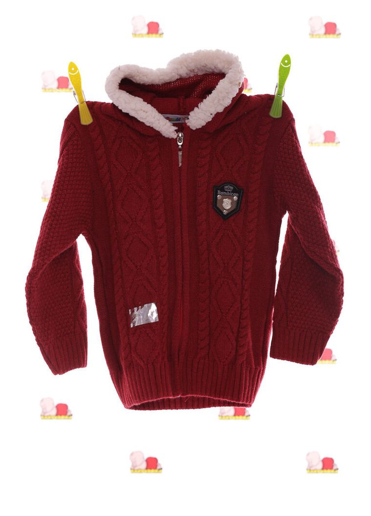 Червоний зимовий в'язана кофта для хлопчика bambican червона. 92 см (26814) BABYKROHA