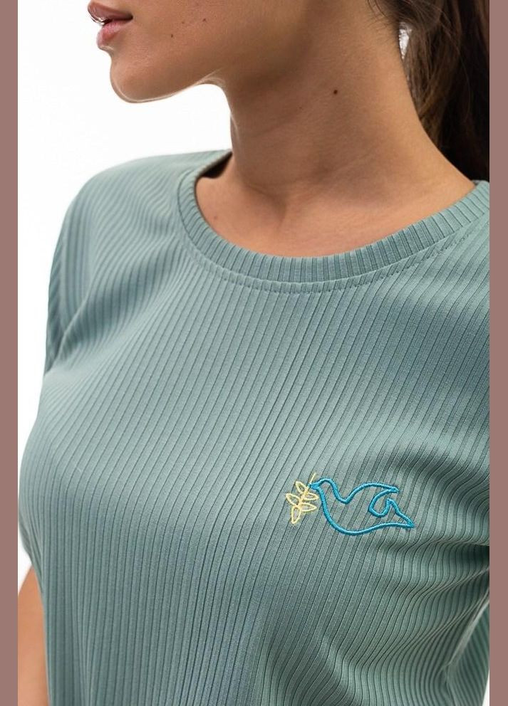 М'ятна всесезон футболка жіноча в рубчик м'ятна з голубом миру mkar467574-1 Modna KAZKA