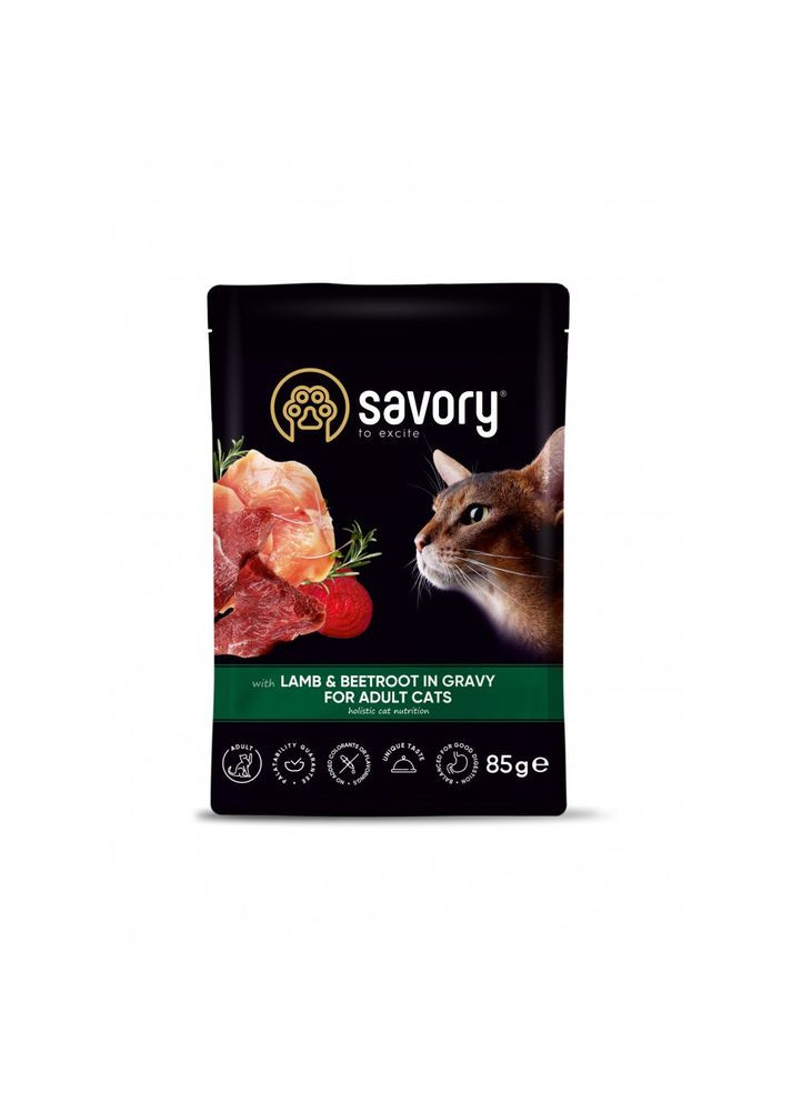 Влажный корм для взрослых кошек, ягненок со свеклой в соусе, пауч, 85 г Savory (345743358)