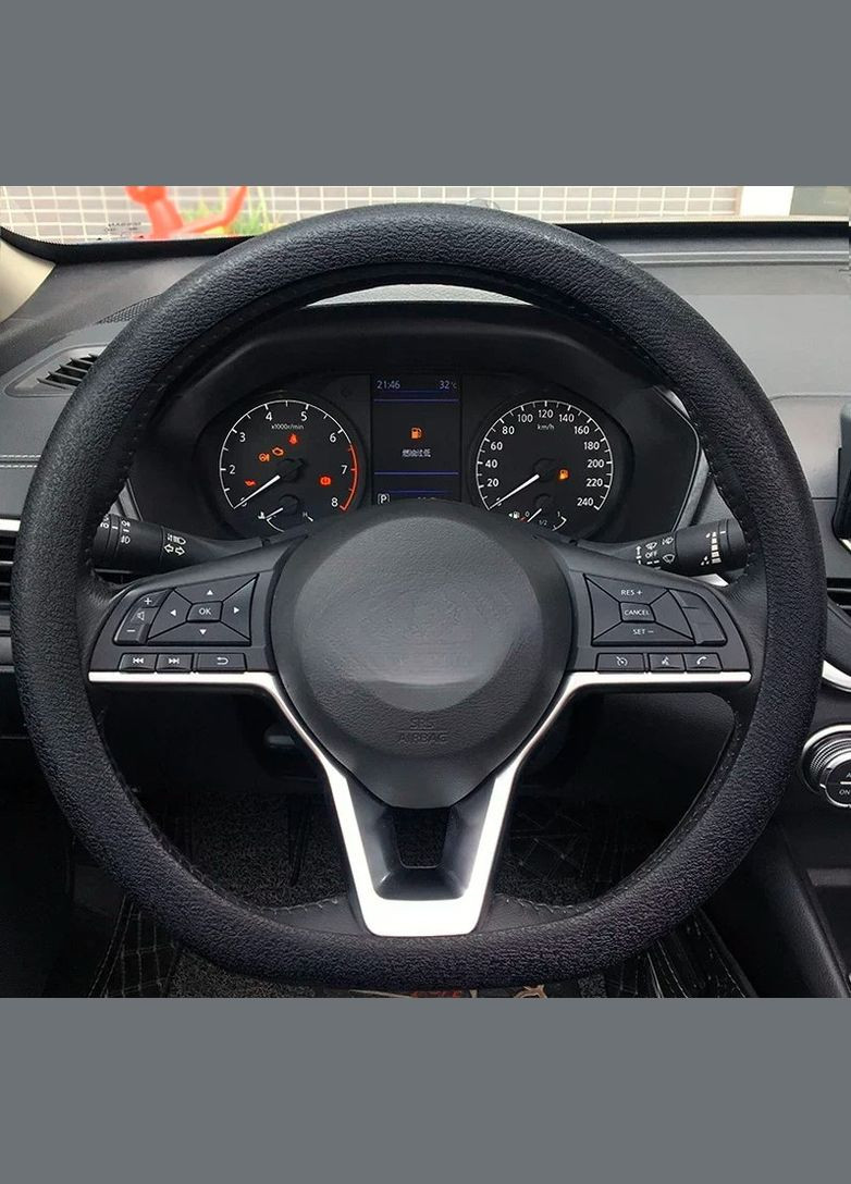 Чохол на кермо універсальний Ø 34-40 см №968-S (текстура ШКІРА) силіконовий/чорний/ширина 80мм No Brand (354759992)