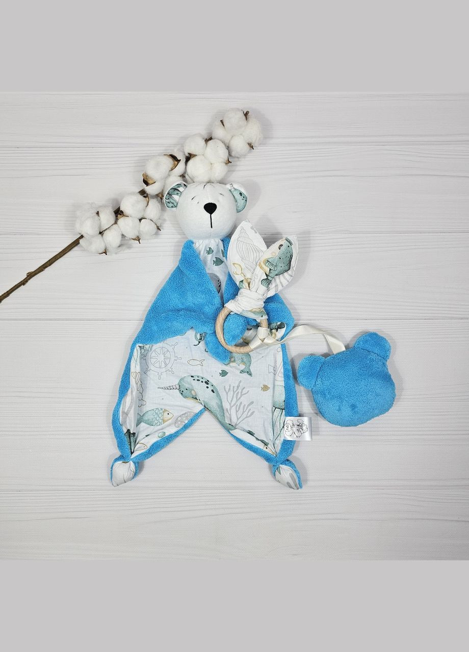 Іграшка комфортер Ведмедик і Еко гризунок Шурхітливі вушка з тримачем a.l.babybox Морські мешканці Синій фліс No Brand (315488135)