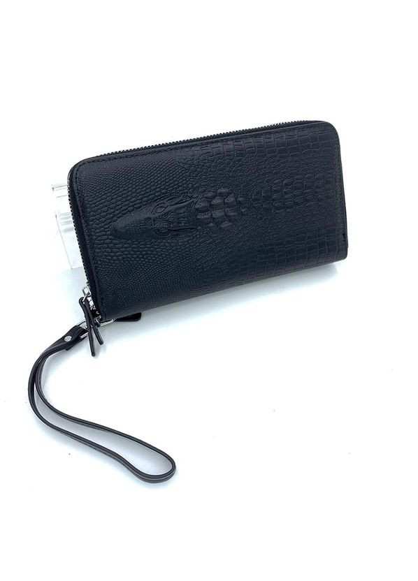 Чорний чоловічий класичний клатч гаманець на дві блискавці з крокодилом Balisa (316715402)