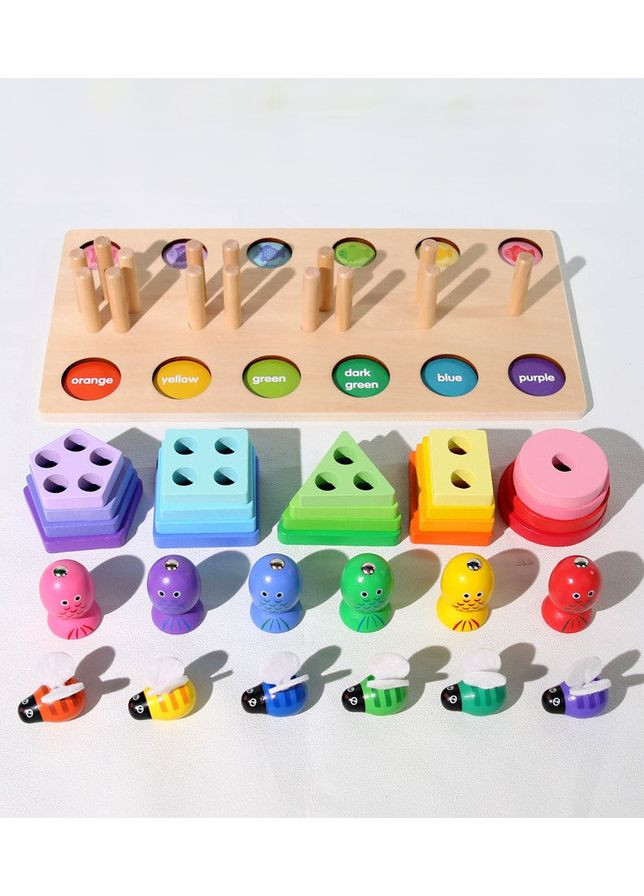 Дерев’яний сортер 7в1 з магнітною риболовлею, щипчиками та фігурами No Brand (362136177)