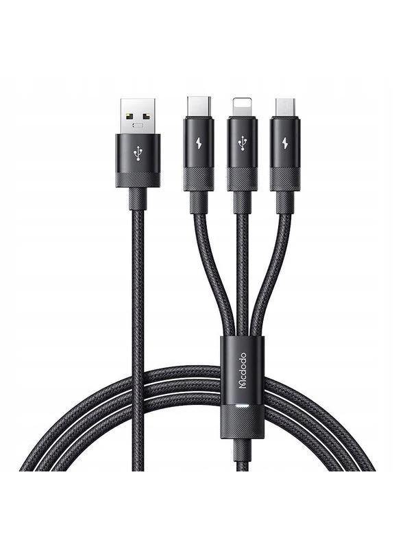 Кабель 3 in 1 USB-A to USB-C+Lightning+Micro USB Data Cable 1.2M CA-5790 Чорний McDodo (388771622)