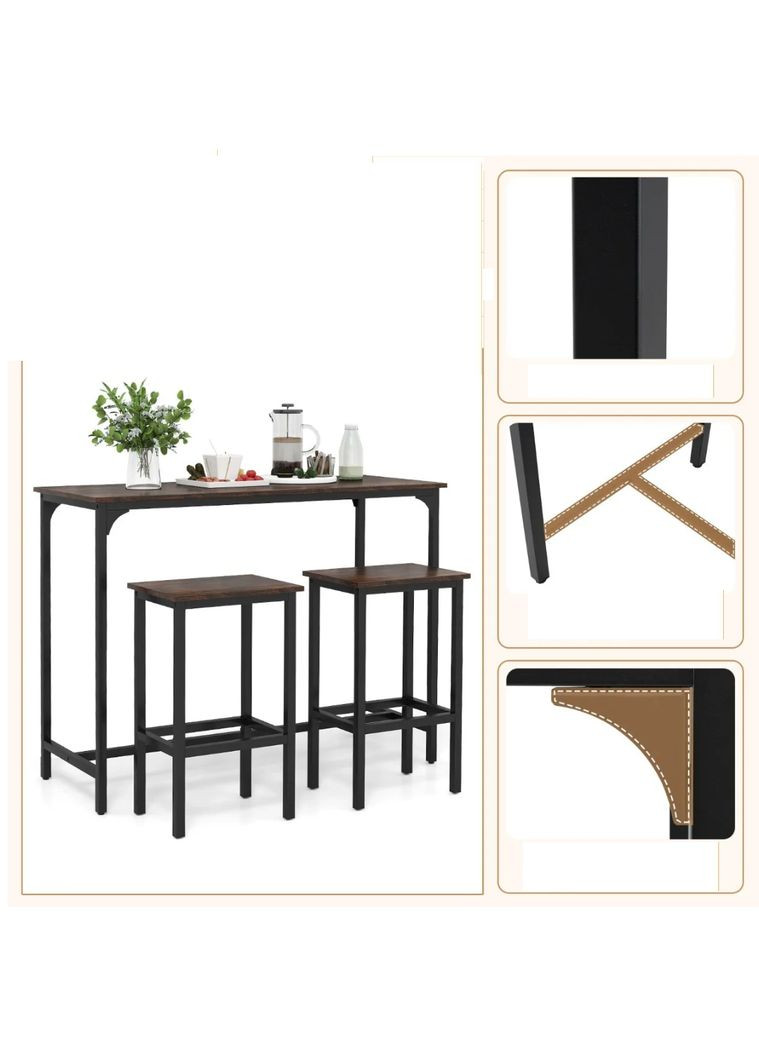 Барний стіл та 2 барні стільці Hoobro в стилі Loft Costway (361953091)