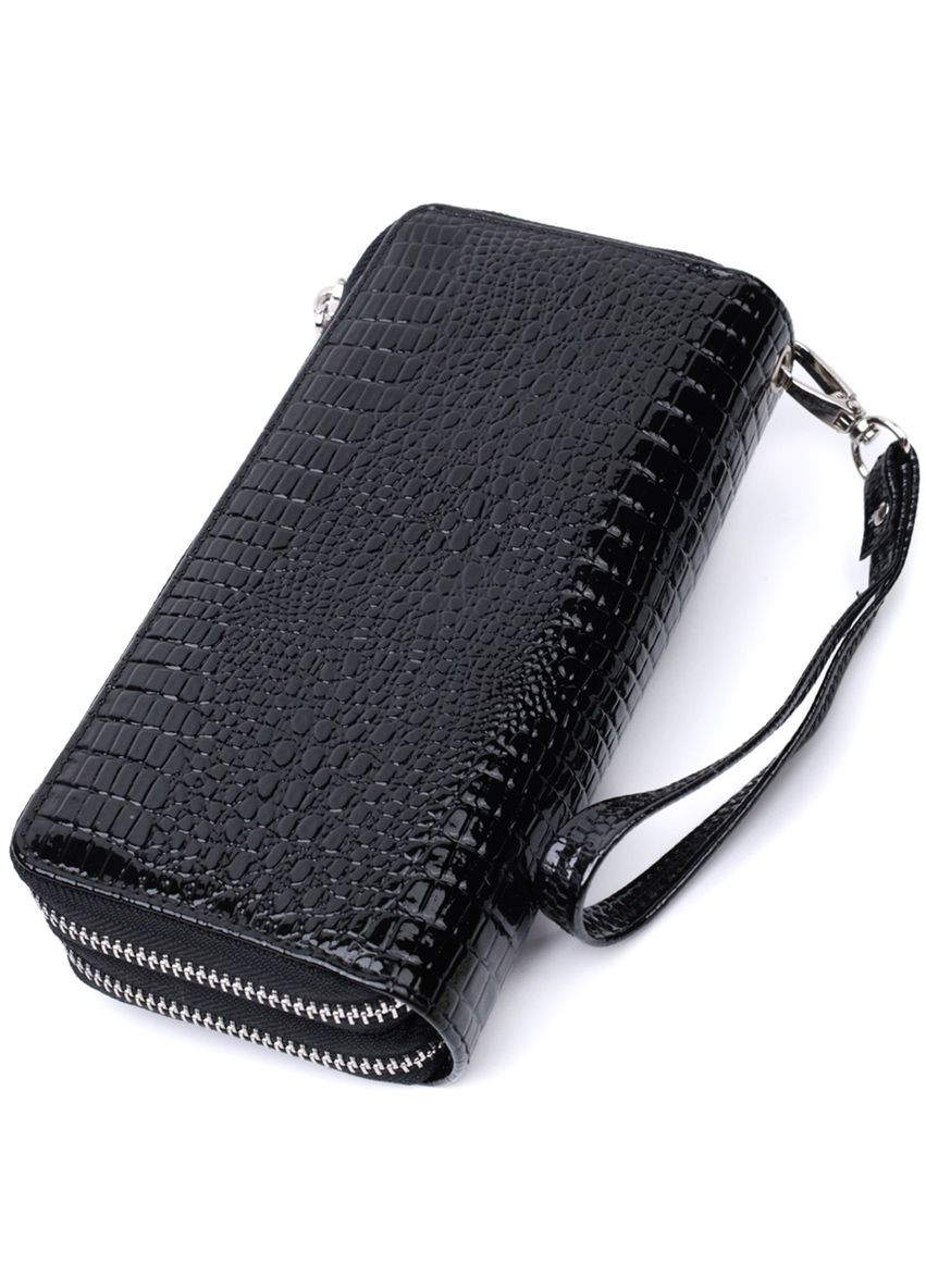 Стильний фактурний клатч на два відділення із лакованої натуральної шкіри 22693 Чорний st leather (298569627)