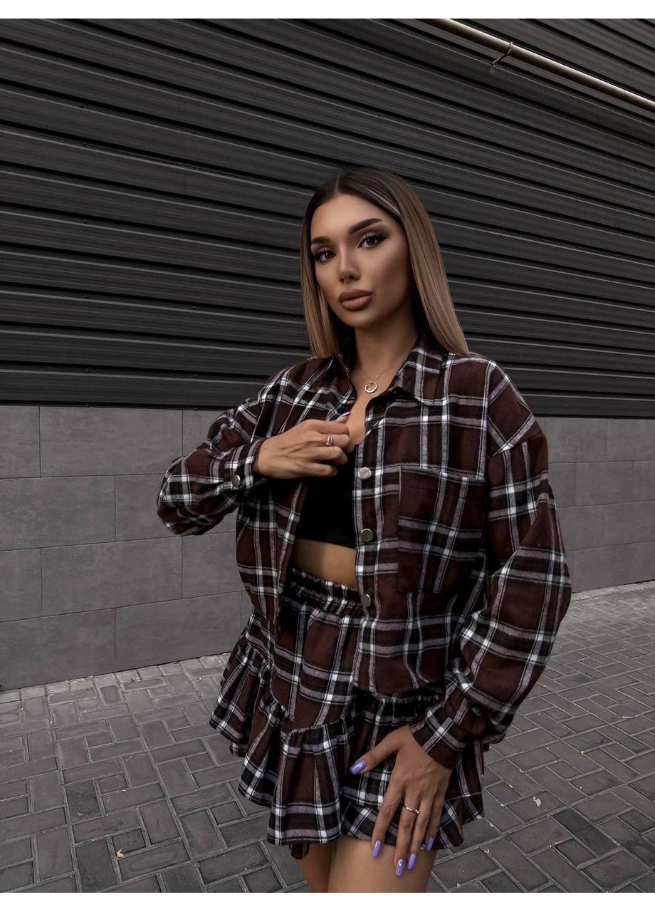 Костюм из фланели в клетку Рубашка + Юбка No Brand (353869152)