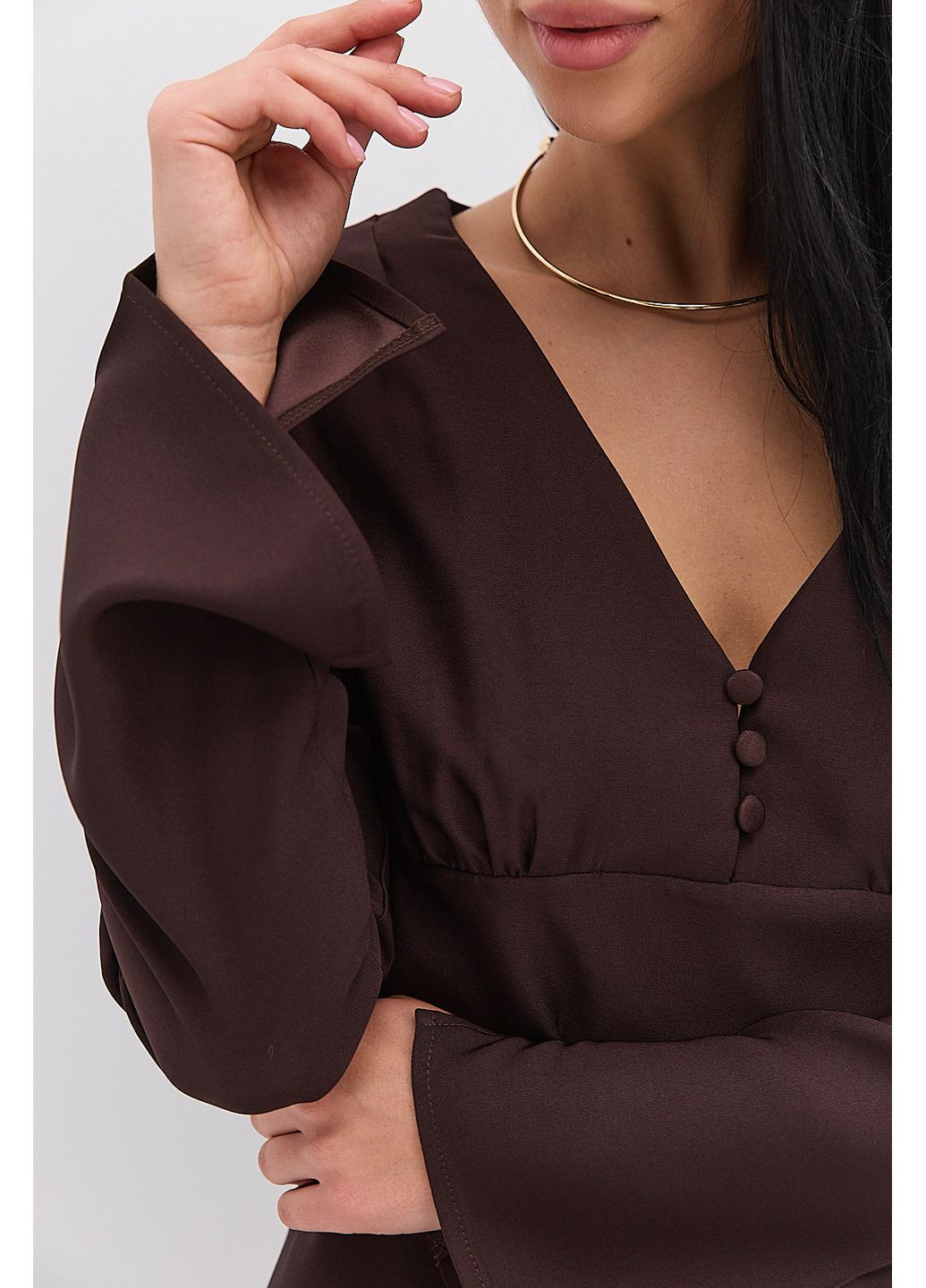 Коричневое вечернее атласное платье короткое Arjen